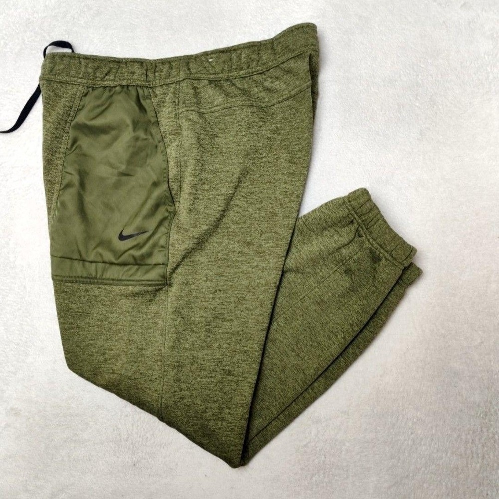 Nike Jogger Pants Mens‎ L Green Therma-FIT Fleece Zip Pocket Tapered Tech DO5407